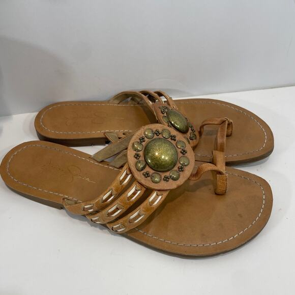 Jessica Simpson Leather Sandals Brown Medallion Aztec Western Boho Size 8 - Picture 6 of 15